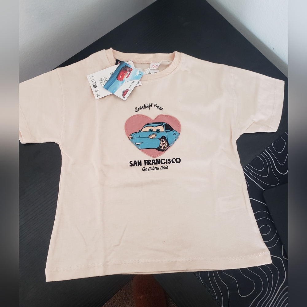 Zara Kids T-Shirt - Beige with Blue Car Design